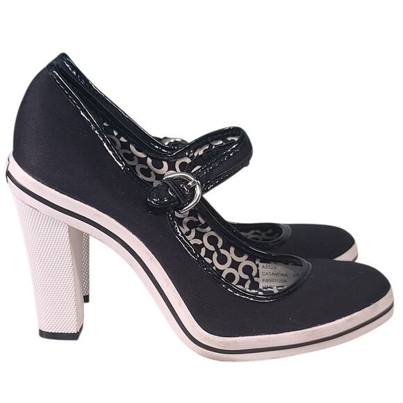 Coach Shoes - Coach Casandra Mary Jane Buckle Heels Black/White Size 6B EUC 3.75" Heel